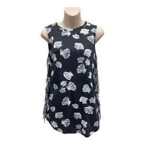 NWT Billabong Fringe Tank Top Size M Black White Seashell Beach Boho Festival